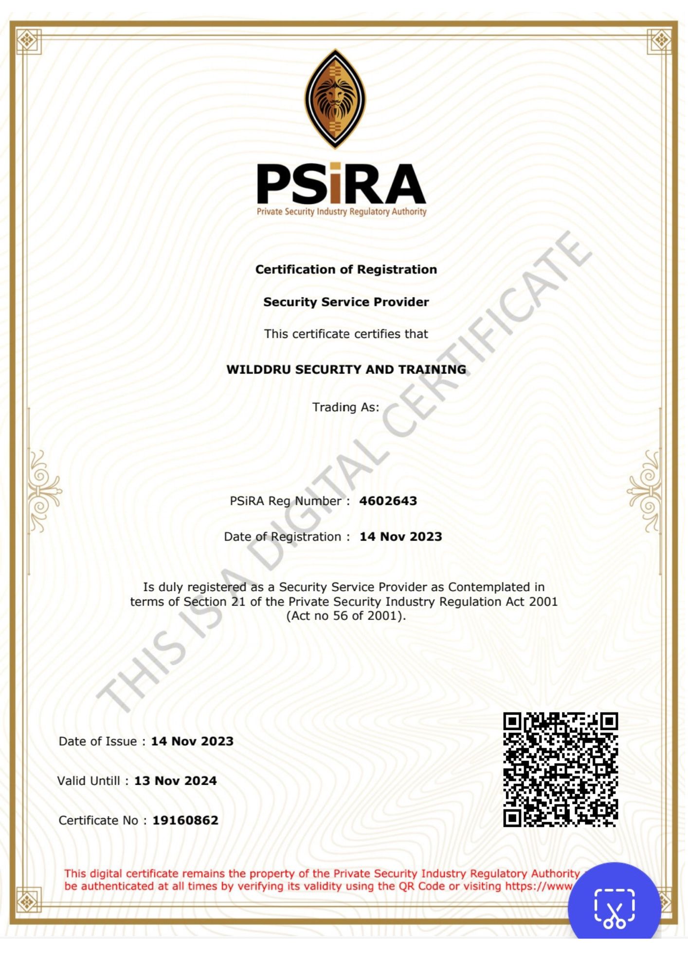 wilddru security,psira registration, accreditation, certificate,security services, security training, security systems